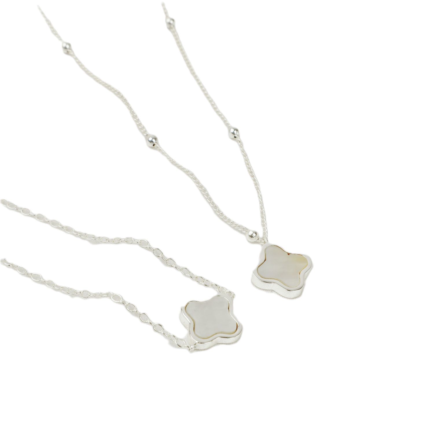 Clover Gift Set Silver Necklace & Bracelet Mother Of Pearl