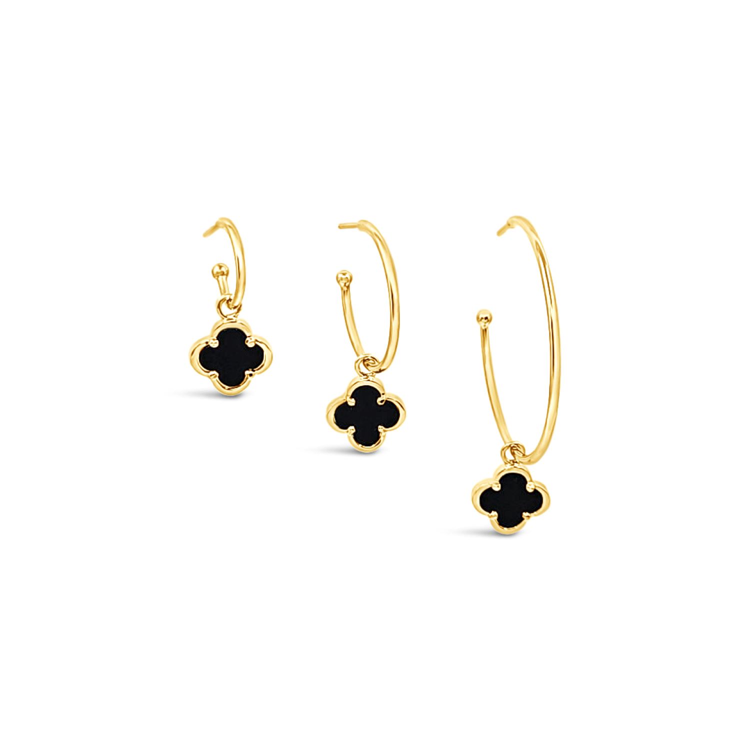 Clover Hoop Set Ten Mm - Black Agate-Gold