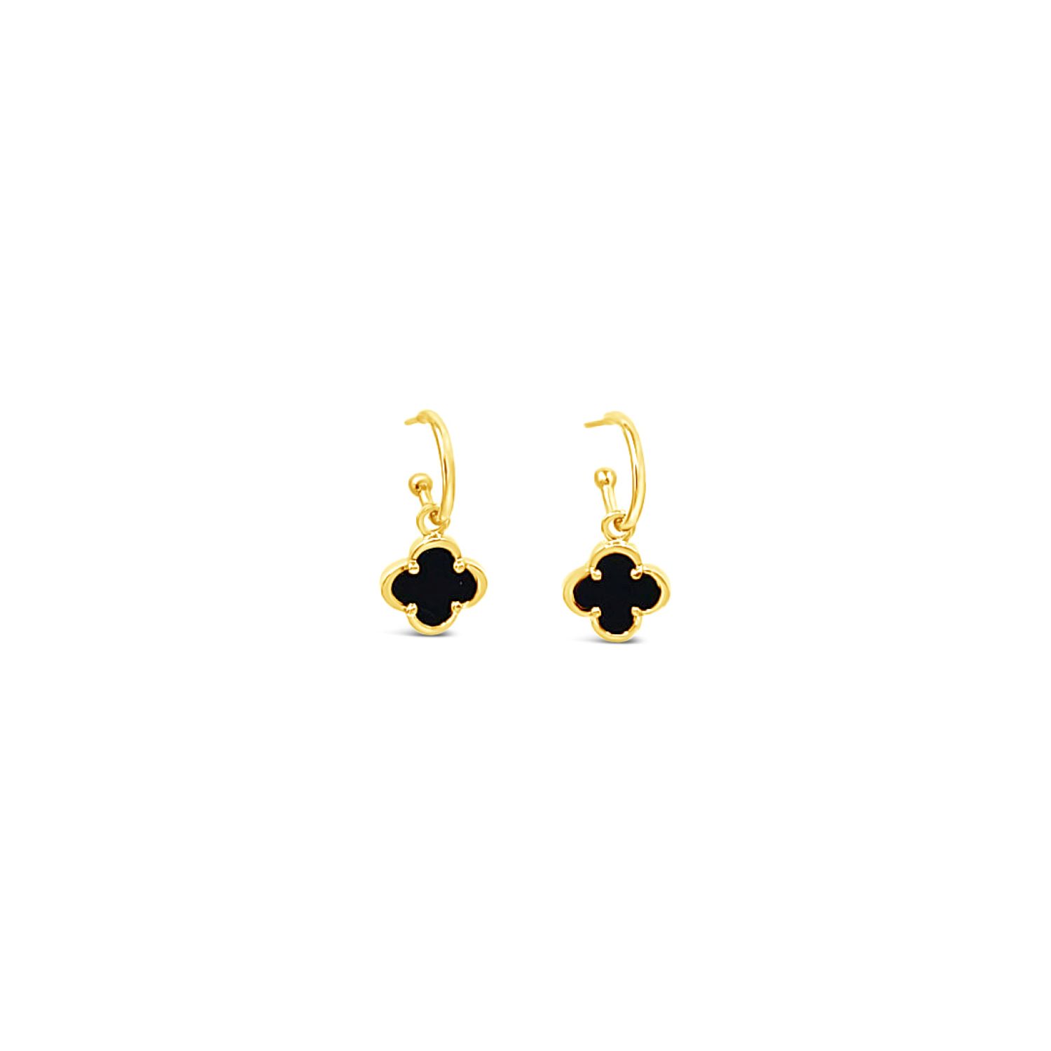 Clover Hoop Set Ten Mm - Black Agate-Gold