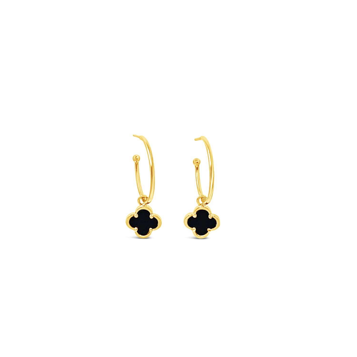 Clover Hoop Set Twenty Mm - Black Agate - Gold