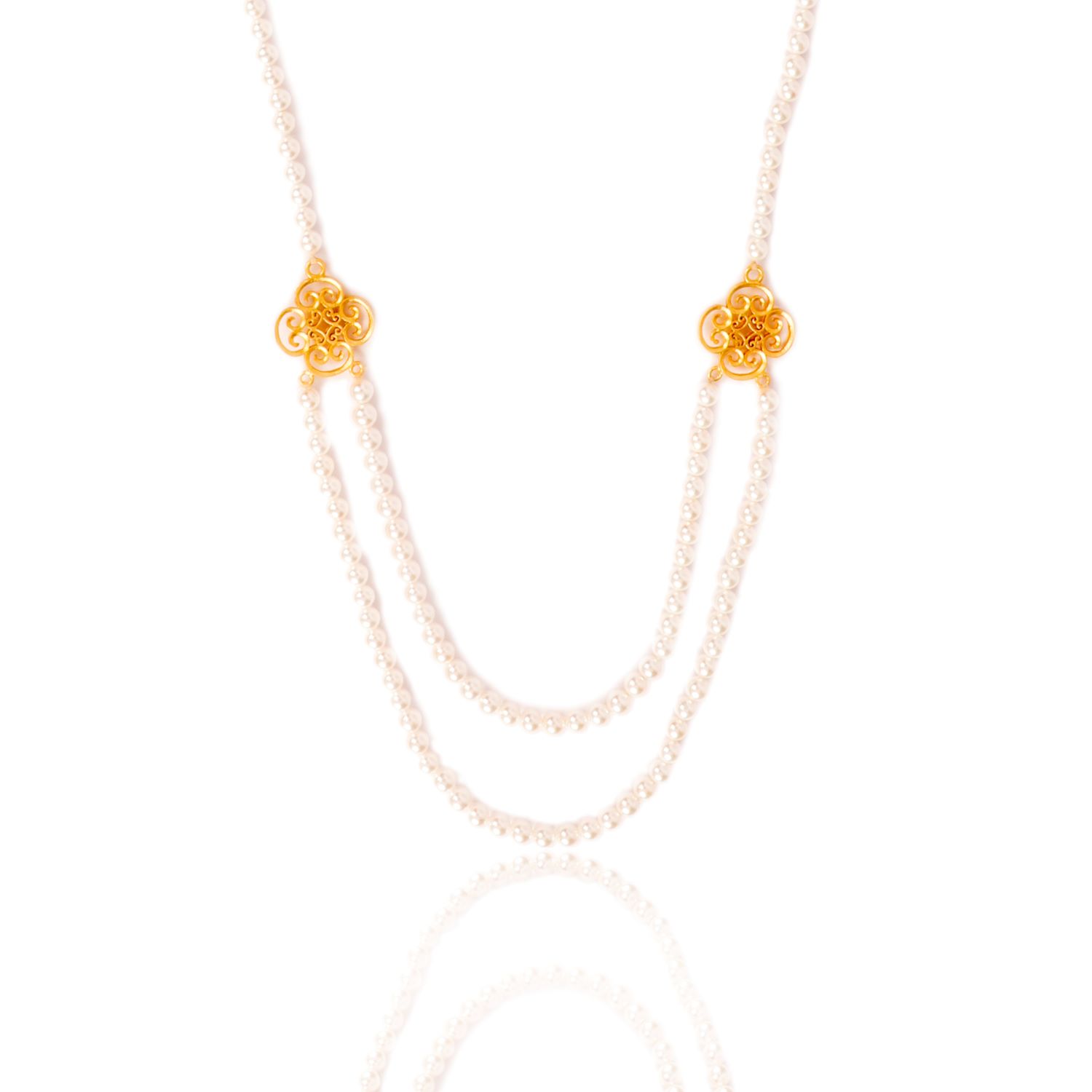 Clover Long Pearl Statement Necklace 25"