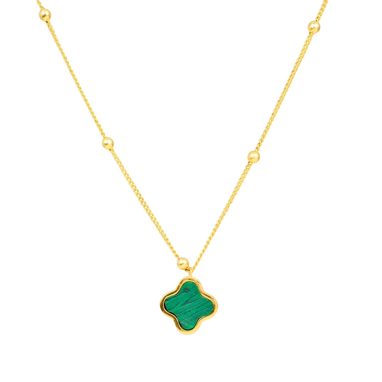 Clover Necklace Green Malachite For Hope Faith Luck & Love