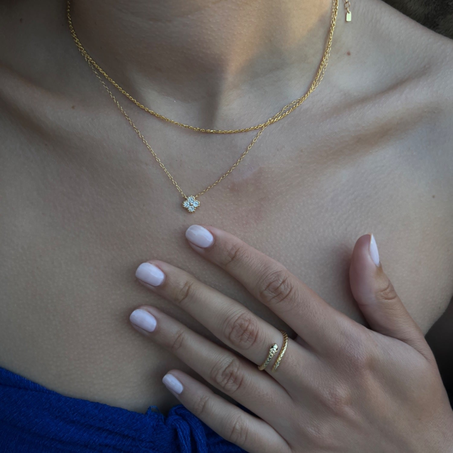 Mini Pave Clover Pendant Gold Necklace