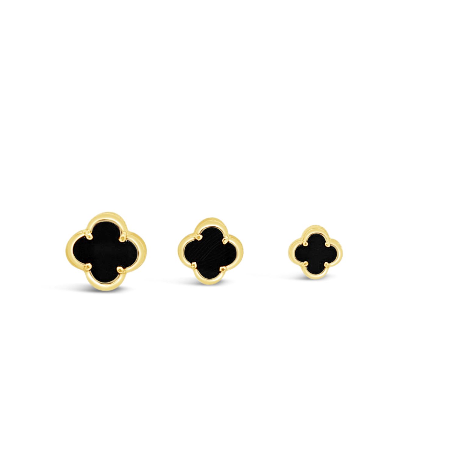 Clover Stud Earring Twelve Mm - Black Agate - Gold