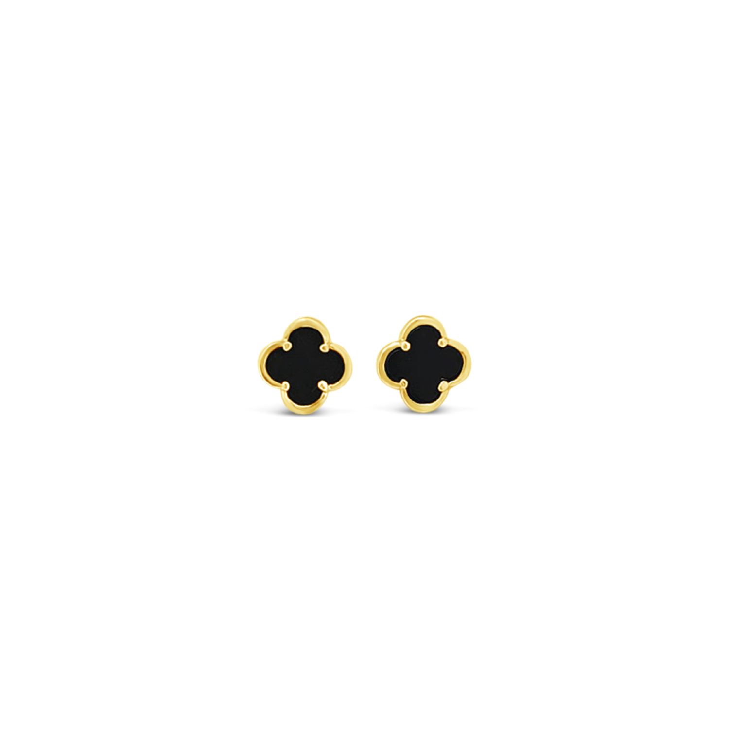 Clover Stud Earring Eight Mm - Black Agate - Gold