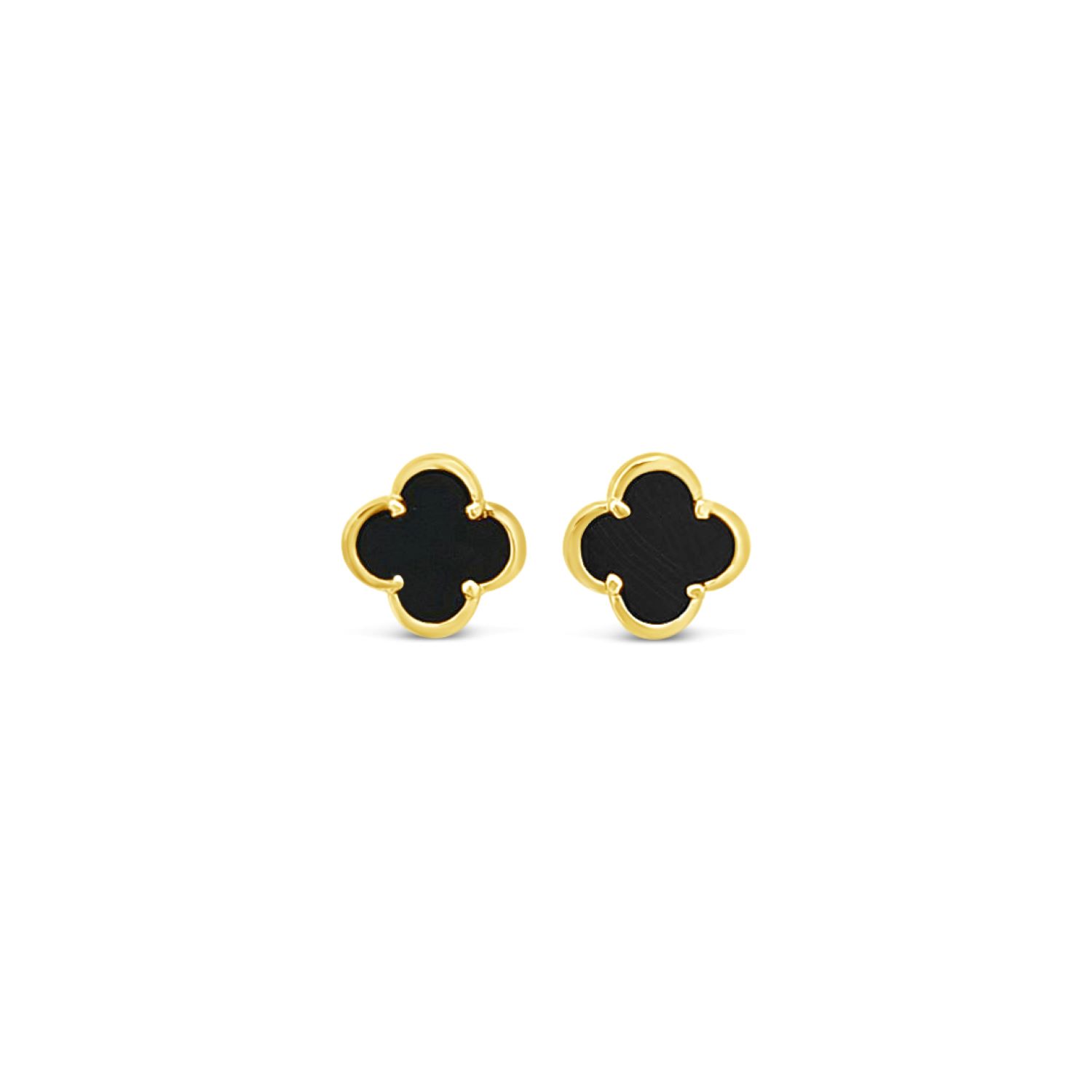 Clover Stud Earring Ten Mm - Black Agate - Gold