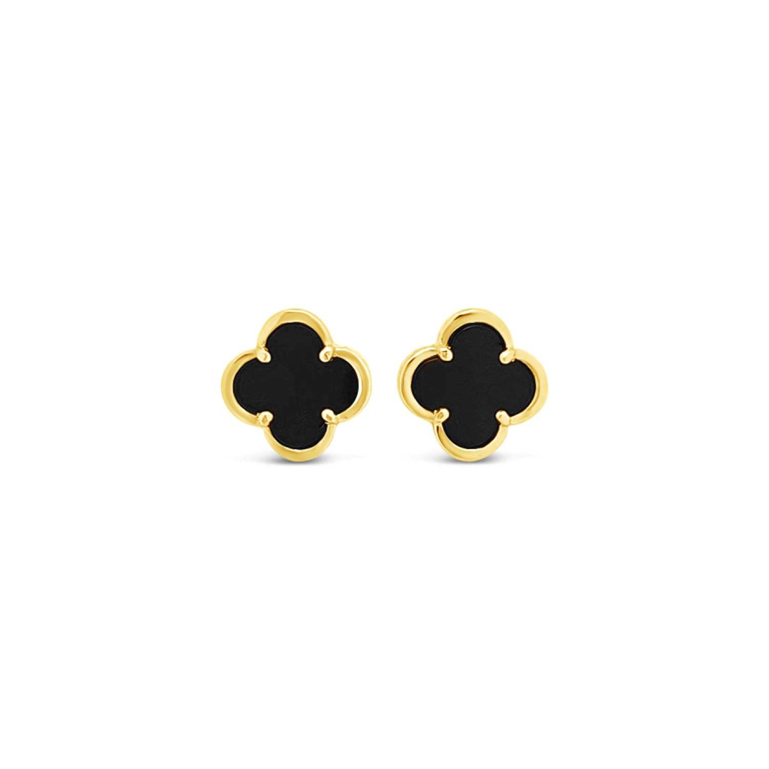 Clover Stud Earring Twelve Mm - Black Agate - Gold