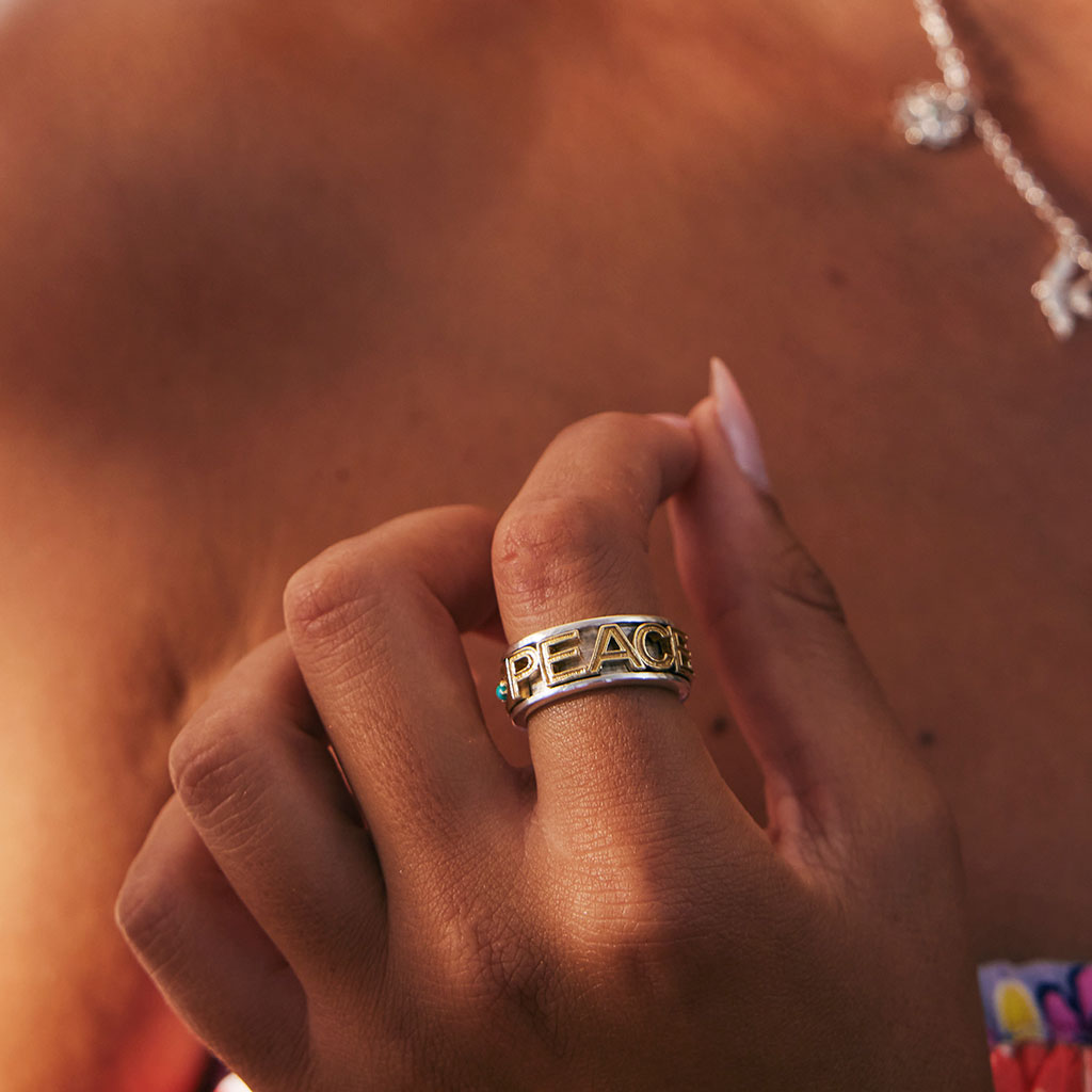 Peace Rocks Silver Spinning Ring
