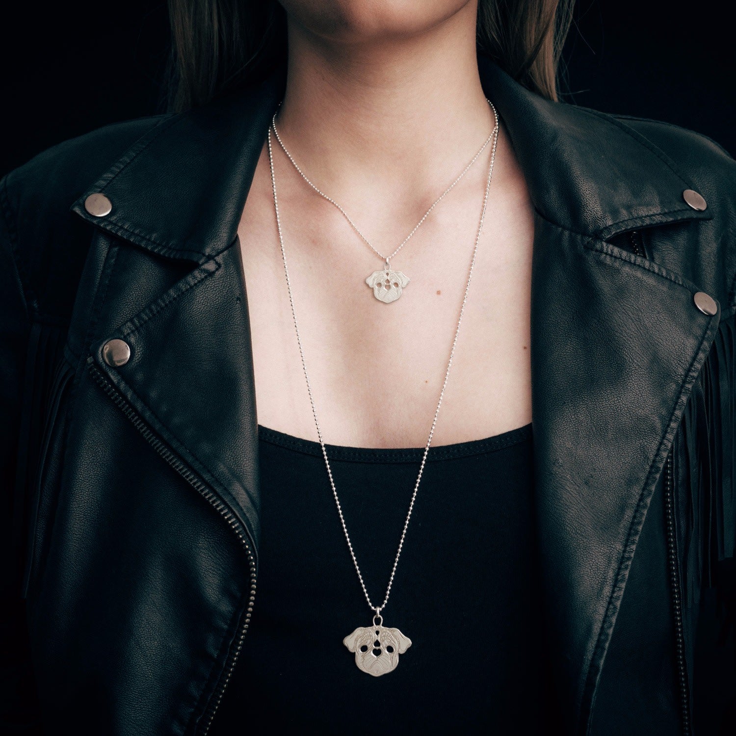 Medium Silver Pug Pendant Necklace