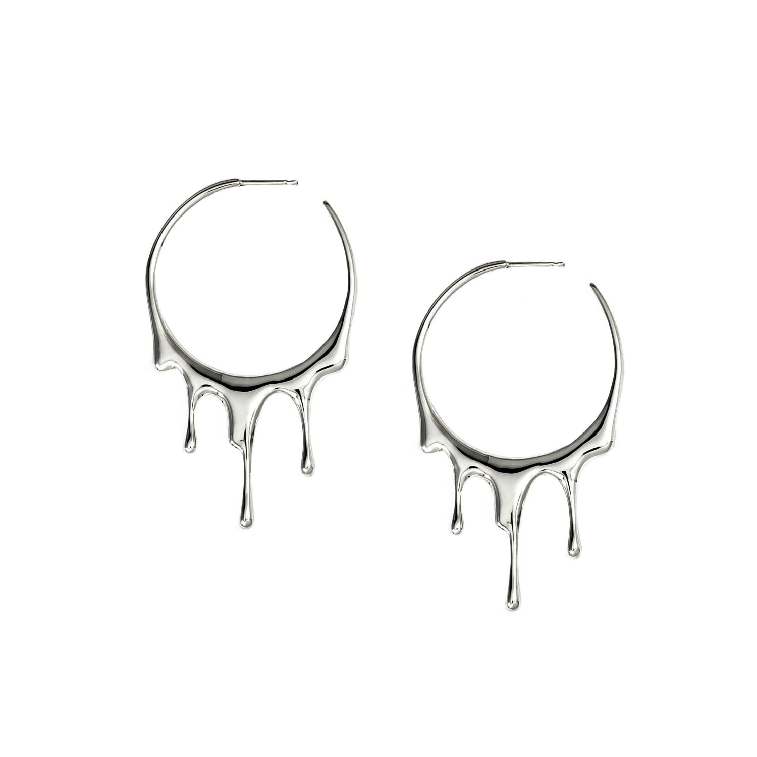 Dripping Circular M-2 Sterling Silver Hoop Earrings
