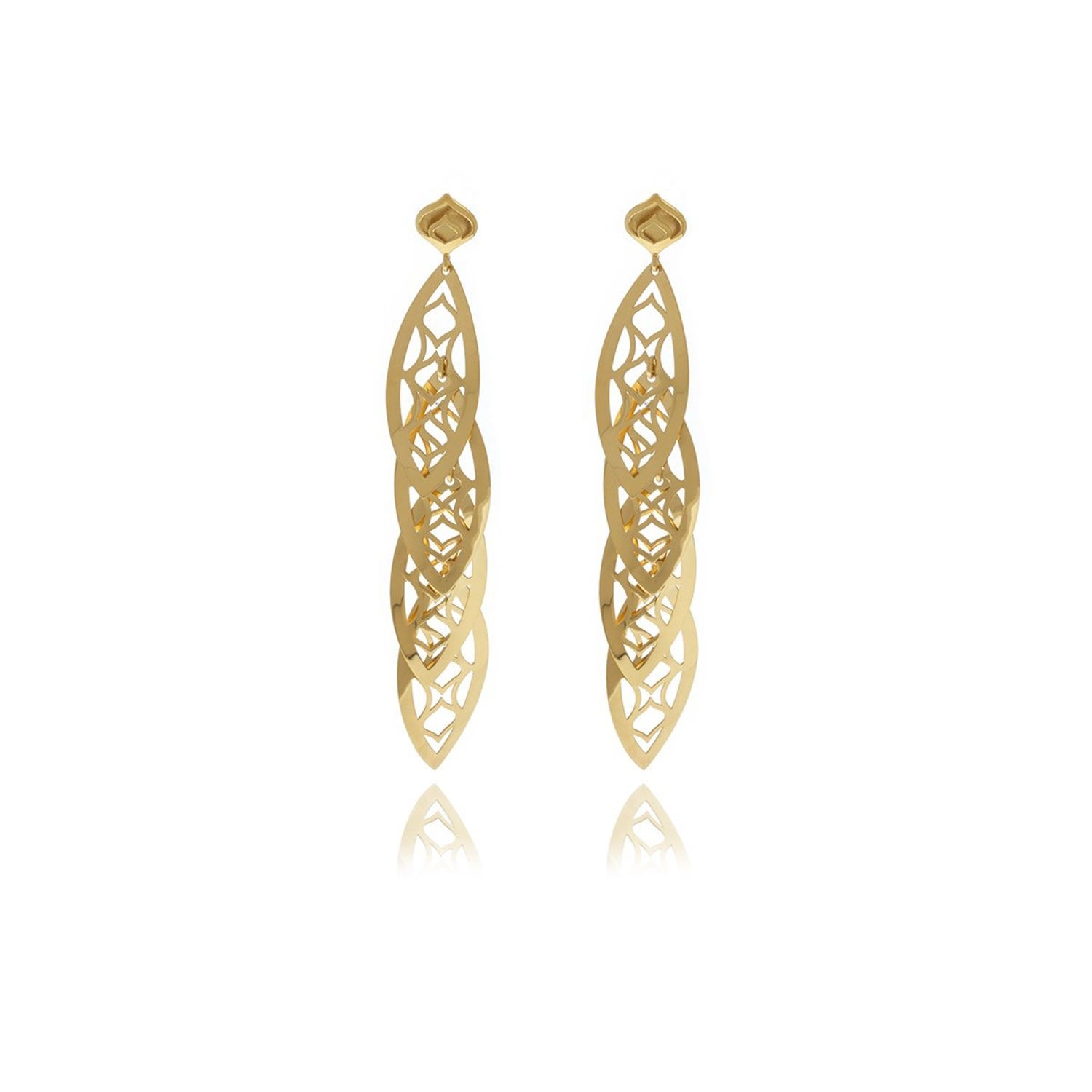 Gold Four Leaf Chandelier Line Earrings