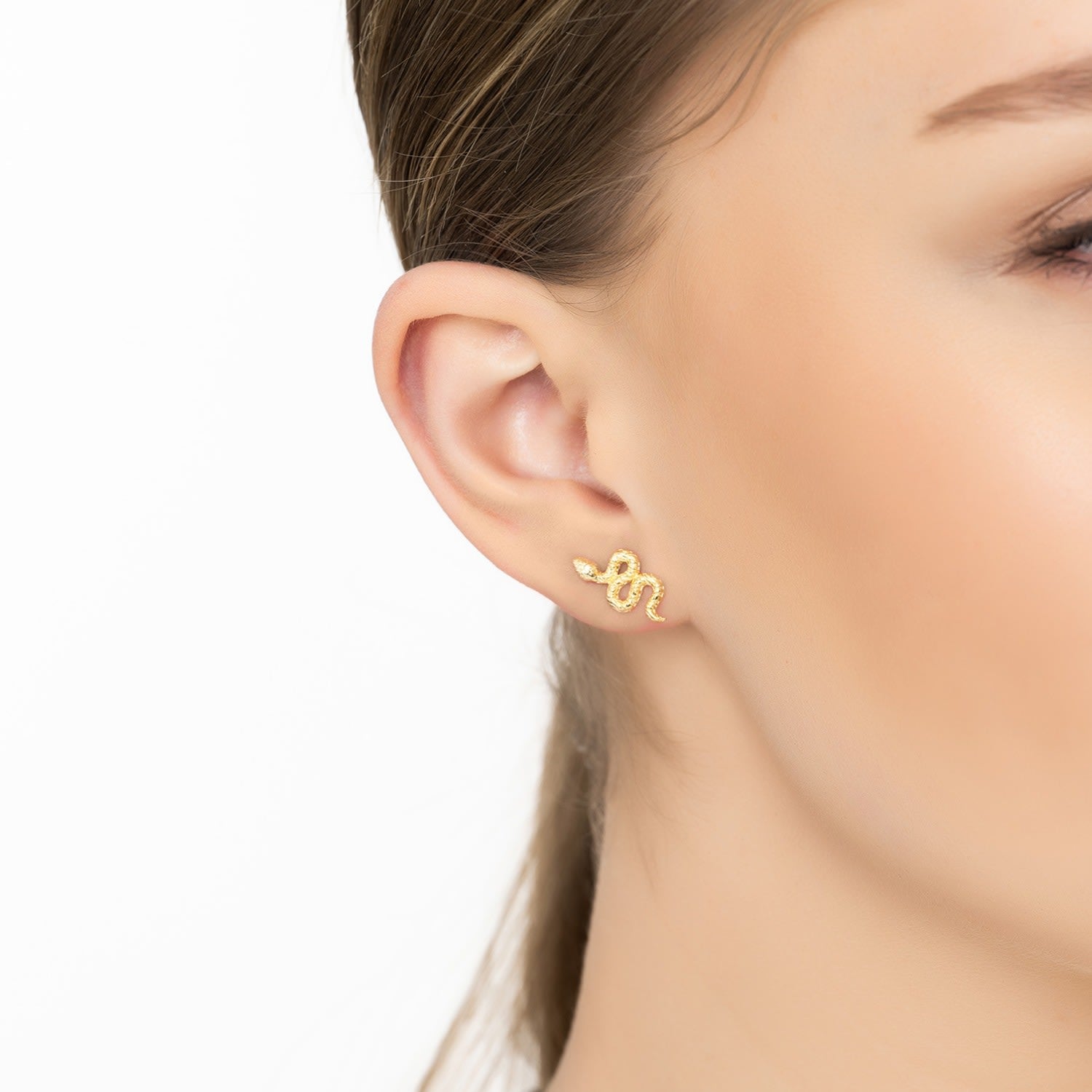 Coiled Cobra Snake Stud Earrings Gold