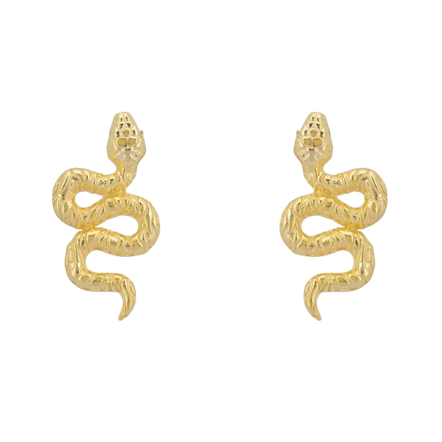 Coiled Cobra Snake Stud Earrings Gold