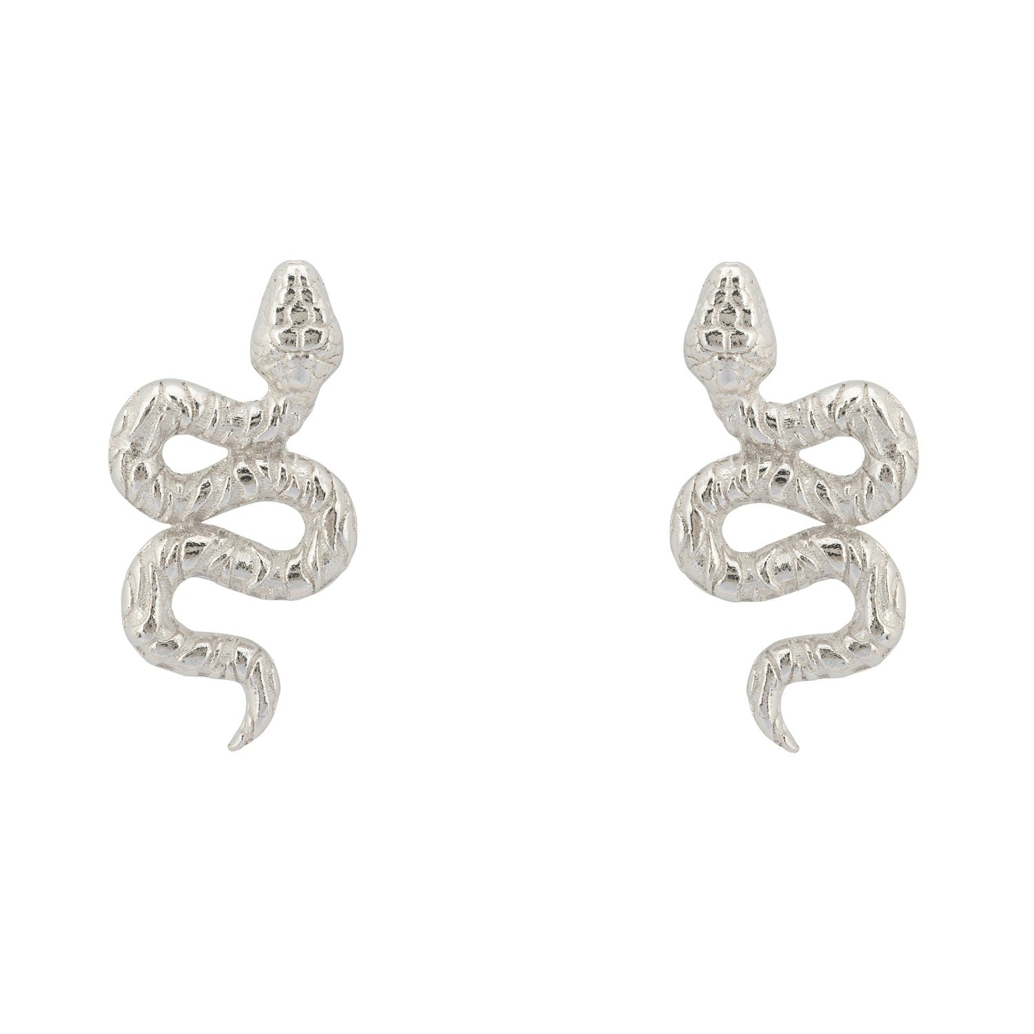 Coiled Cobra Snake Stud Earrings Silver