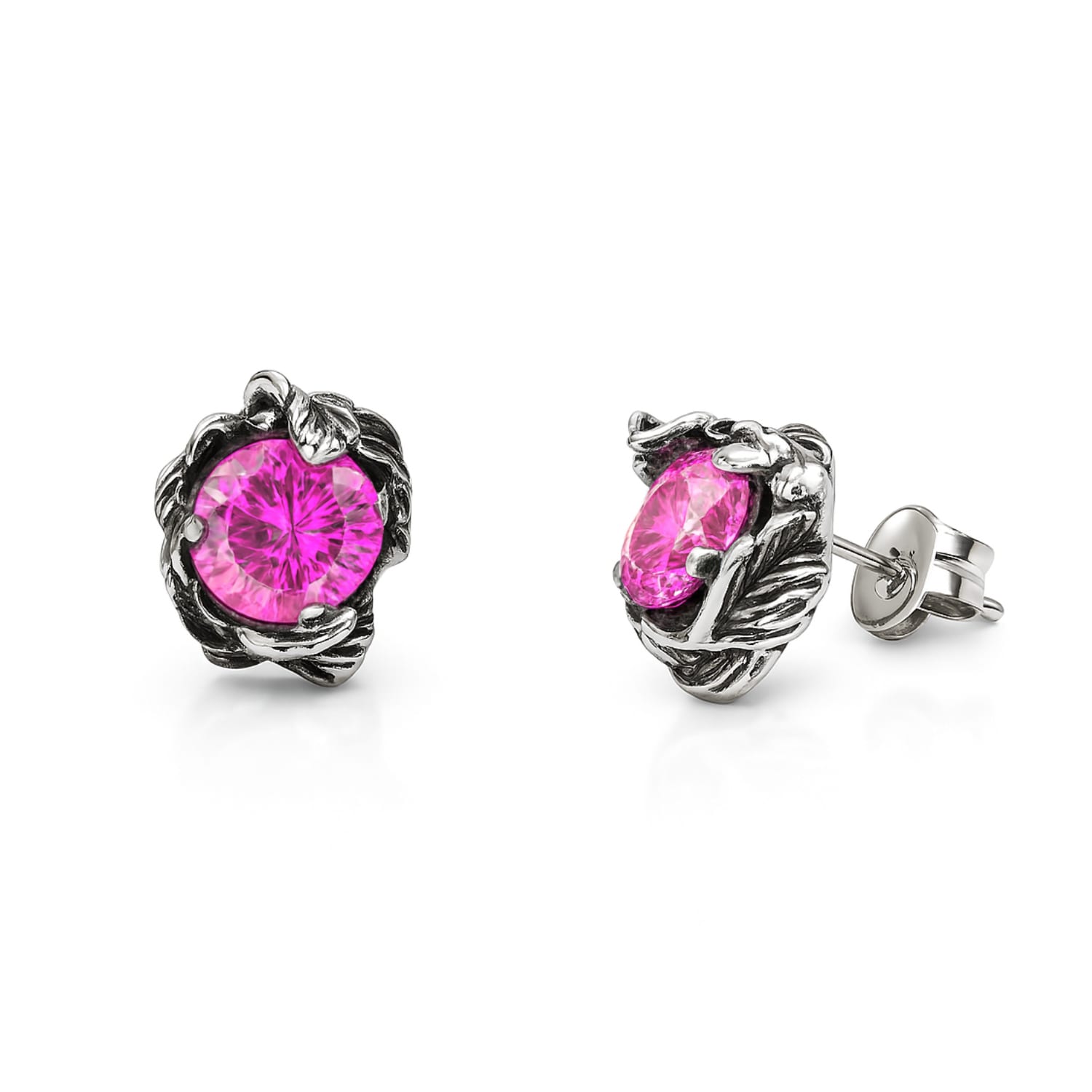Coleus Circulus Unaloe Earrings Silver With Pink Zirconia
