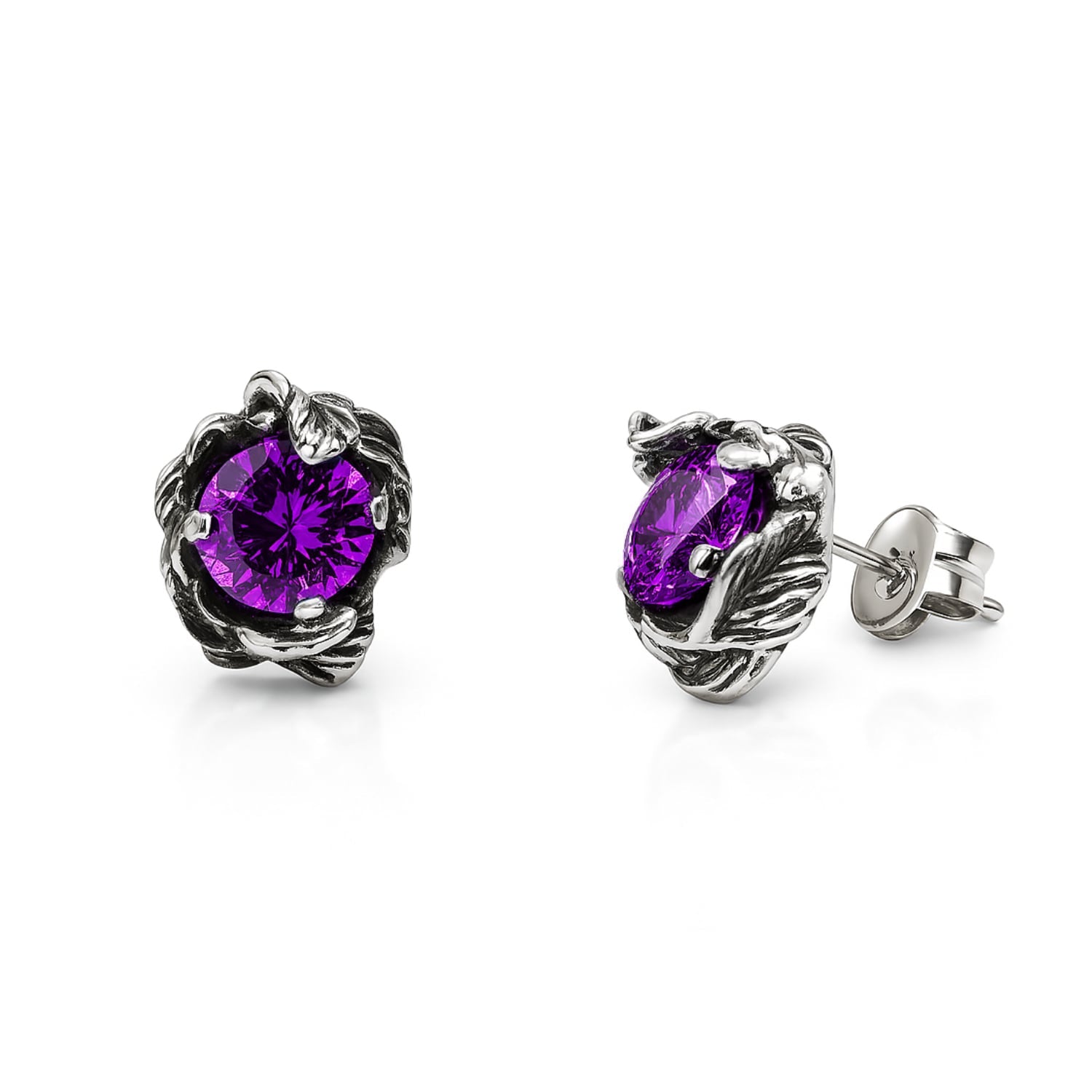 Coleus Circulus Unaloe Earrings Silver With Violet Zirconia