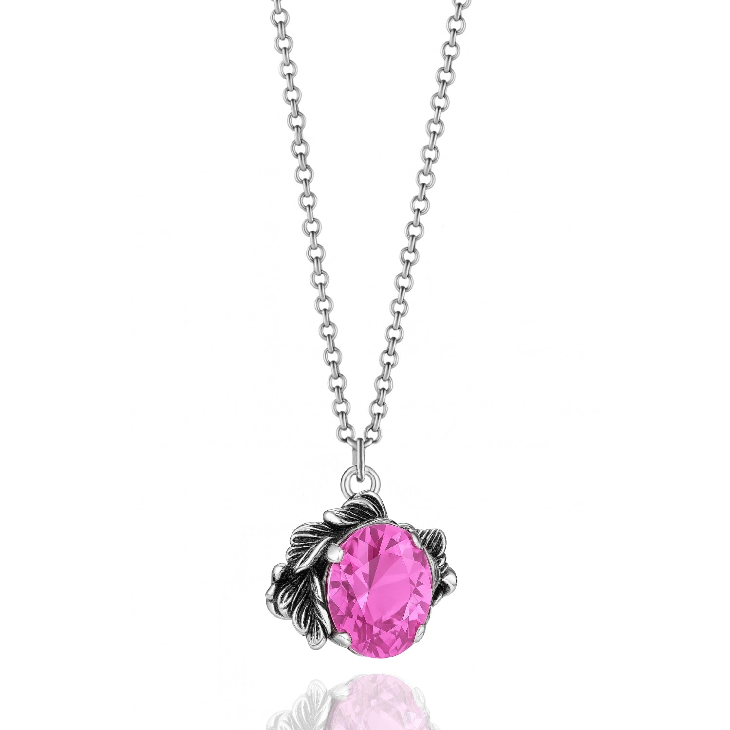Coleus Ovalis Necklace Silver With Pink Zirconia - Elegant Women's Jewelry
