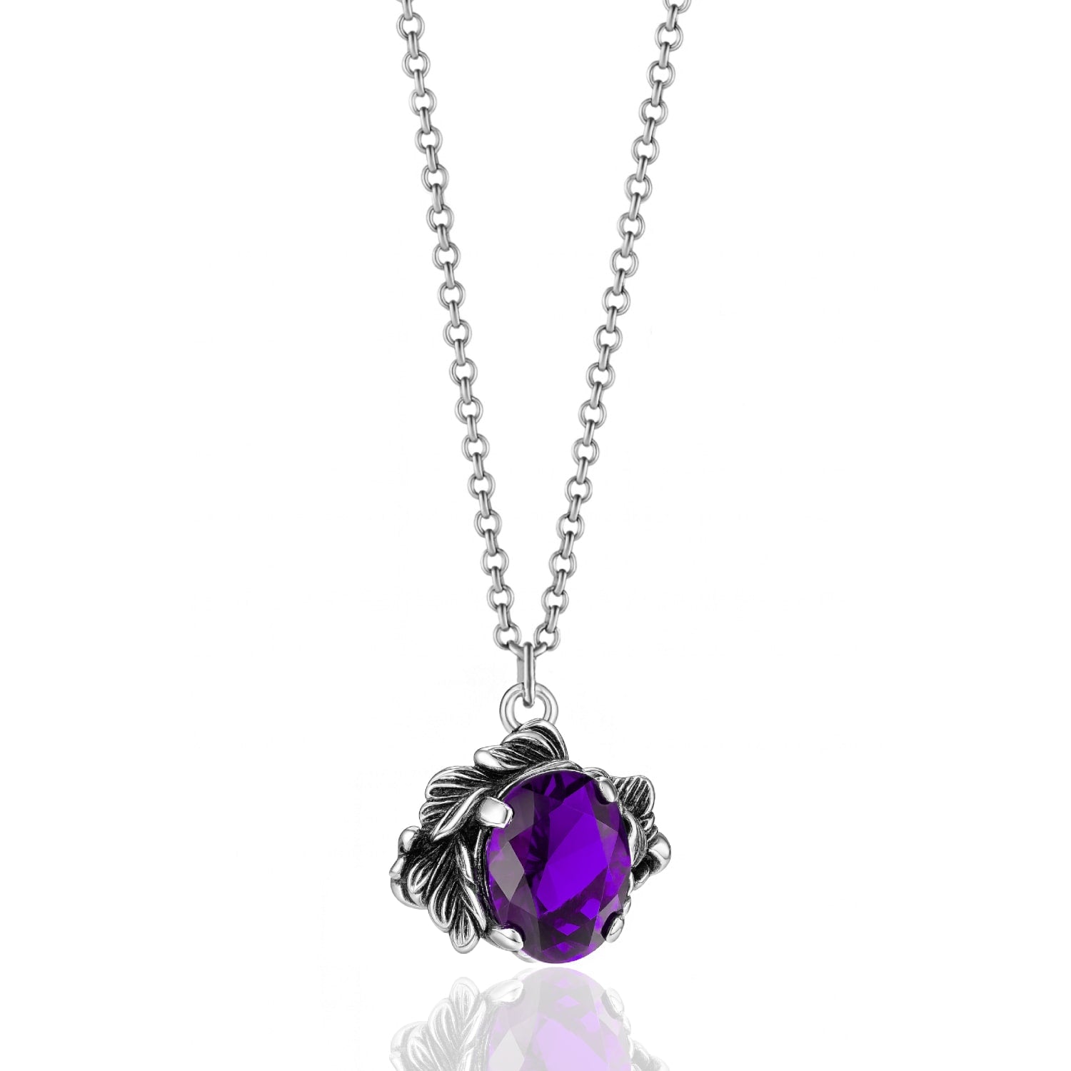 Coleus Ovalis Necklace Silver With Violet Zirconia - Elegant Women's Jewelry