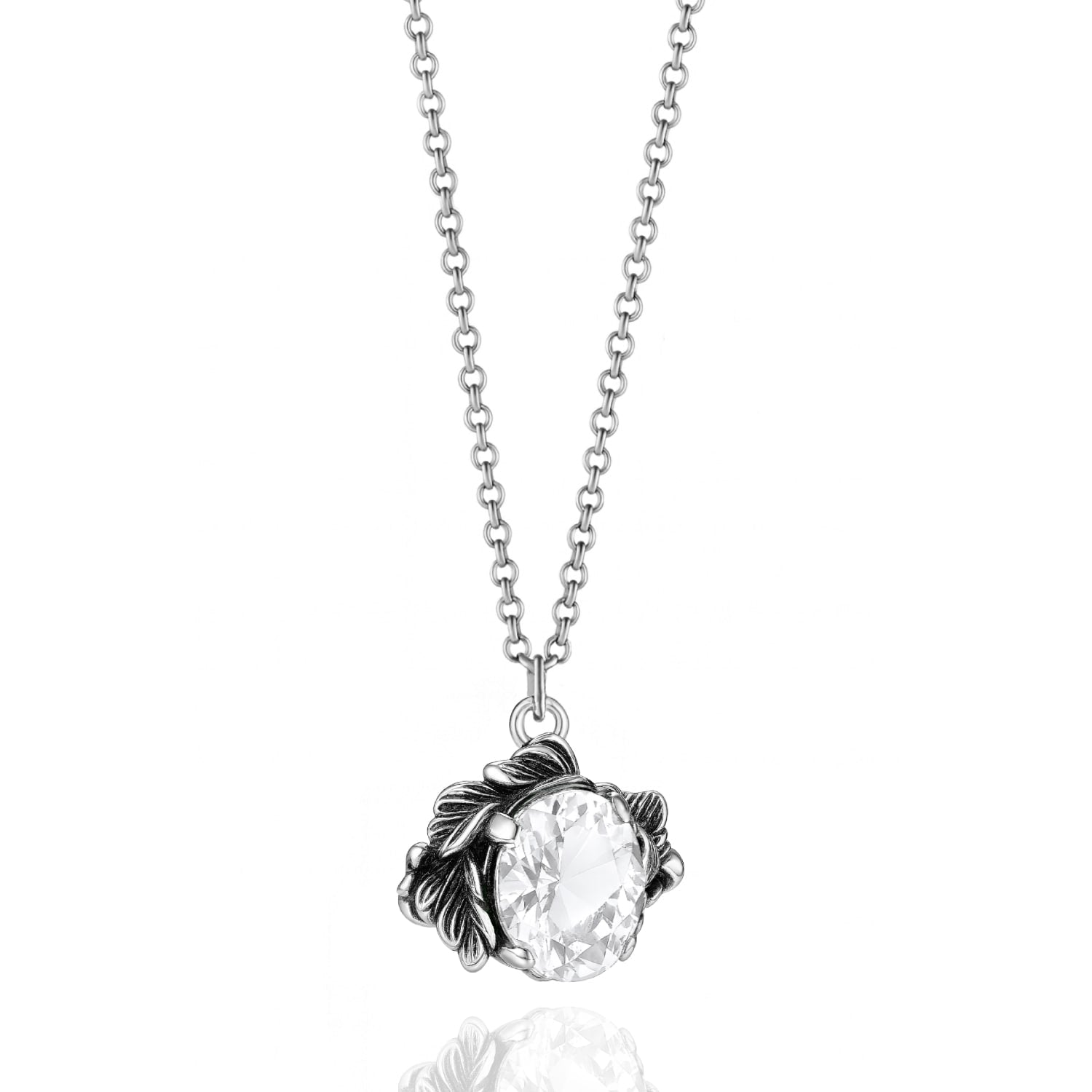 Coleus Ovalis Necklace Silver With White Zirconia - Elegant Women's Jewelry