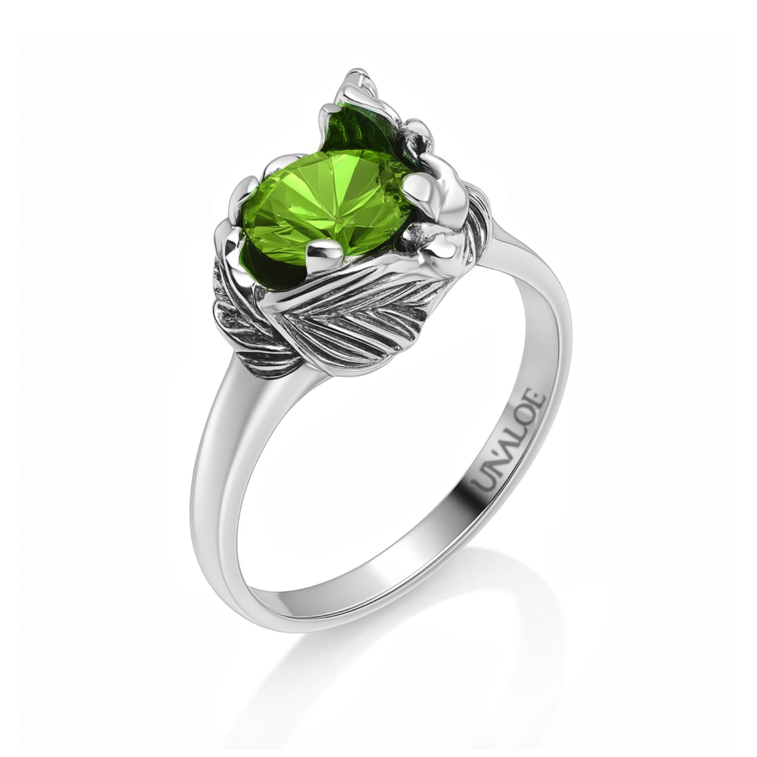 Sterling Silver Ring With Green Zircon Coleus– Unaloe Handmade Jewelry For Women