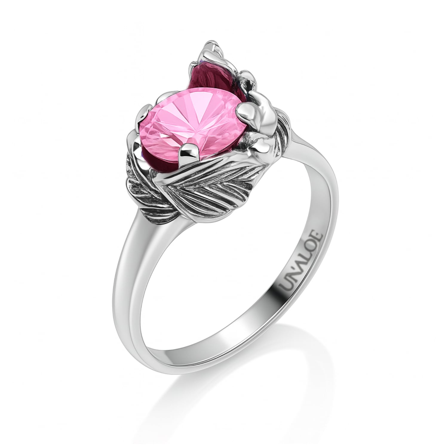Sterling Silver Ring With Pink Zircon Coleus– Unaloe Handmade Jewelry For Women