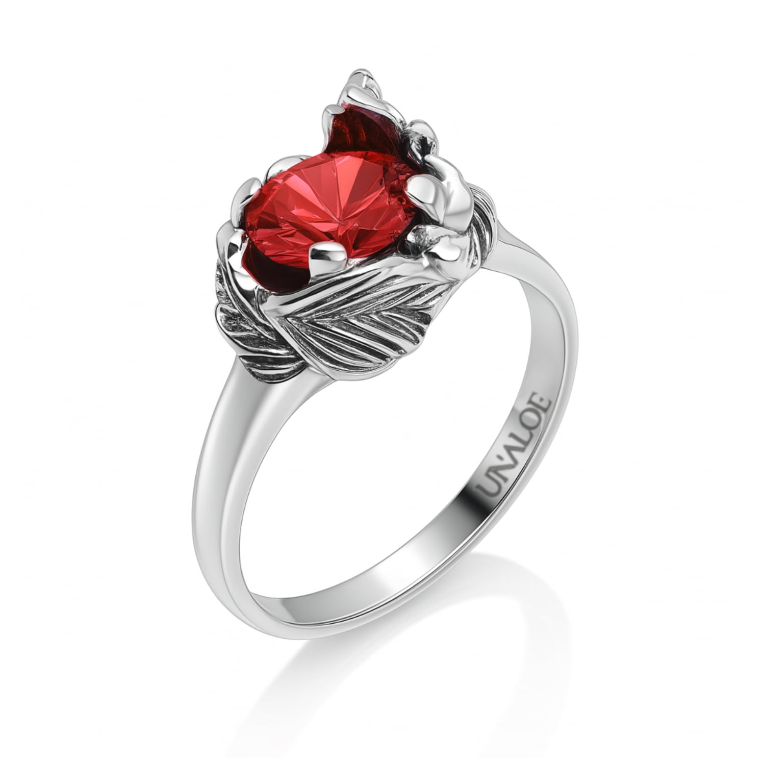 Sterling Silver Ring With Red Zircon Coleus– Unaloe Handmade Jewelry For Women