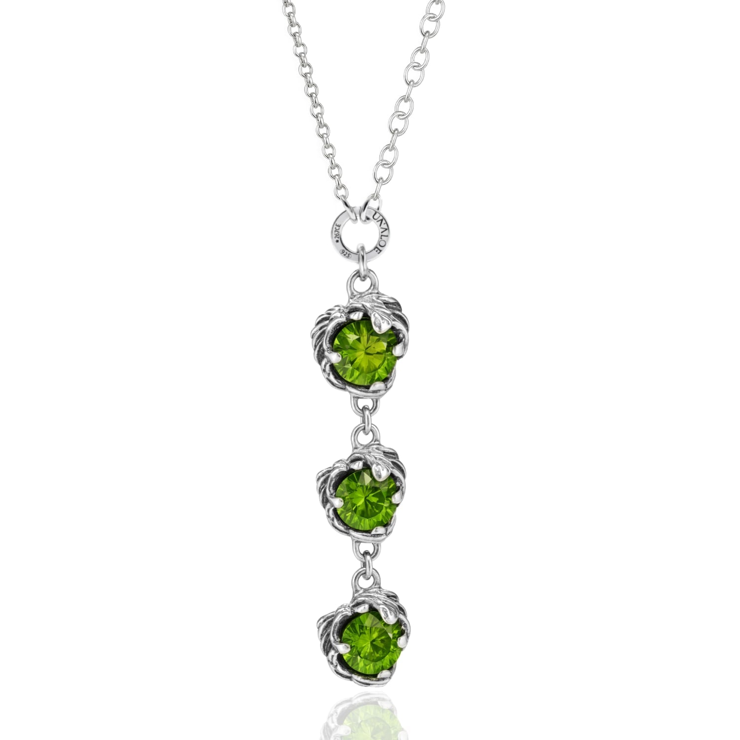 Coleus Sterling Silver Women's Necklace With Three Green Crystal Stones – Elegant Women's Jewelry