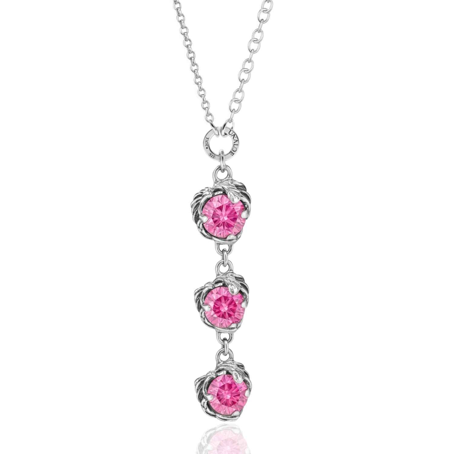 Coleus Sterling Silver Women's Necklace With Three Pink Crystal Stones – Elegant Women's Jewelry