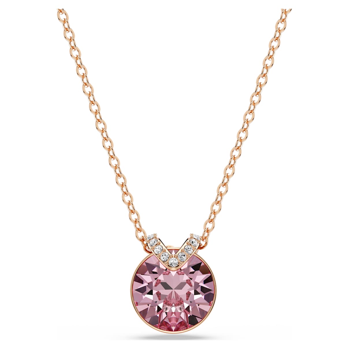 BELLA V PENDANT ROUND CUT PINK ROSE GOLD TONE PLATED