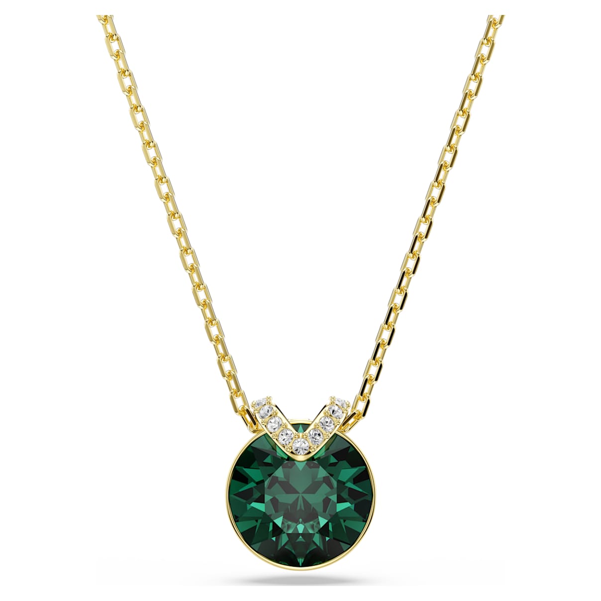 BELLA V PENDANT ROUND CUT GREEN GOLD TONE PLATED