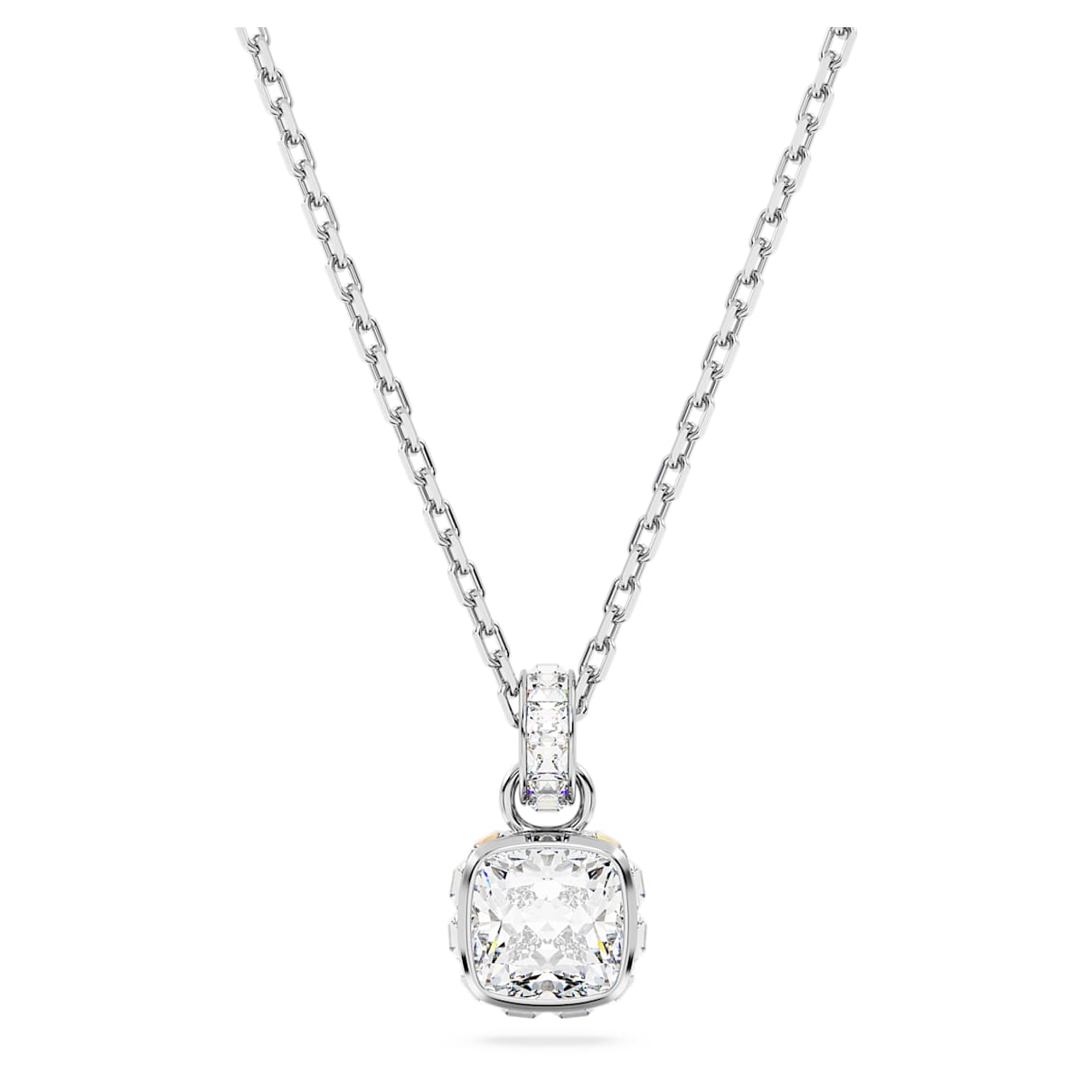 BIRTHSTONE PENDANT SQUARE CUT APRIL WHITE RHODIUM PLATED