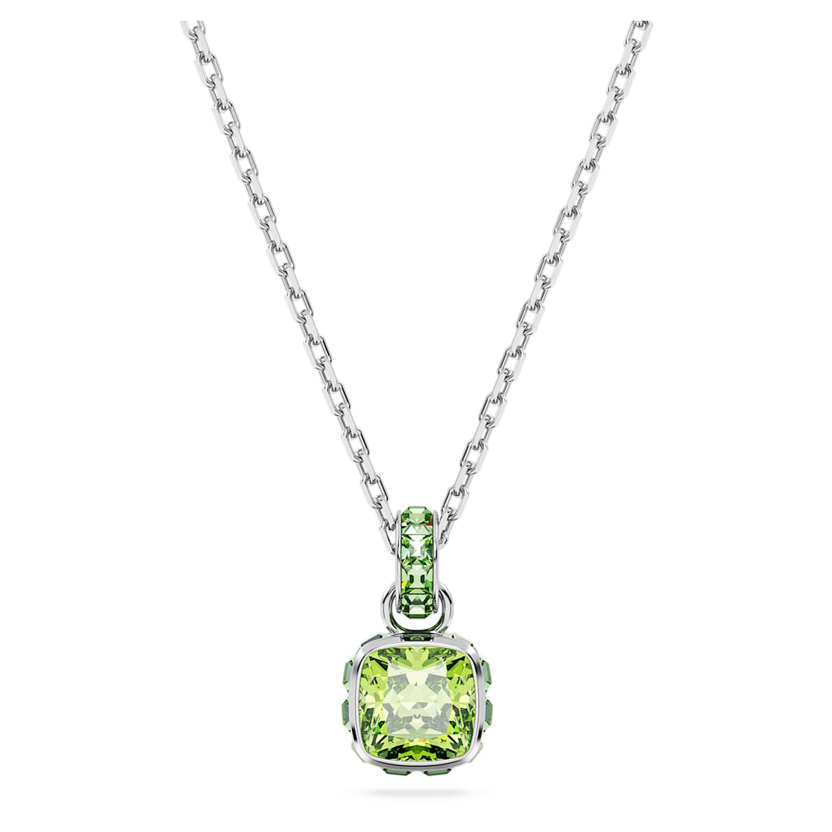BIRTHSTONE PENDANT SQUARE CUT AUGUST GREEN RHODIUM PLATED
