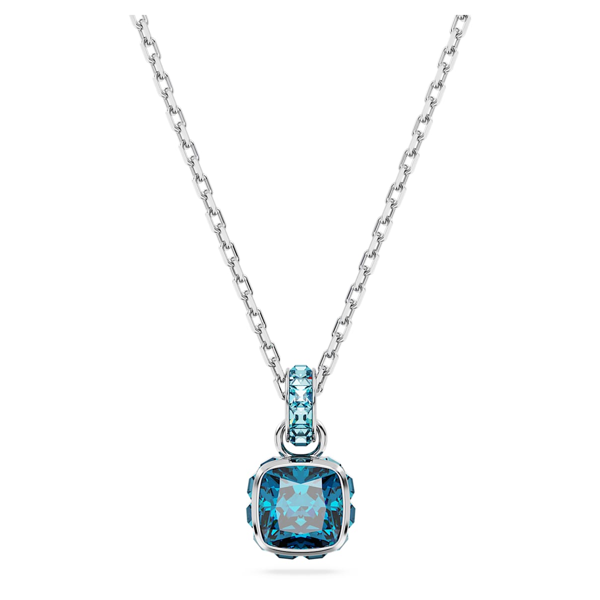 BIRTHSTONE PENDANT SQUARE CUT DECEMBER BLUE RHODIUM PLATED