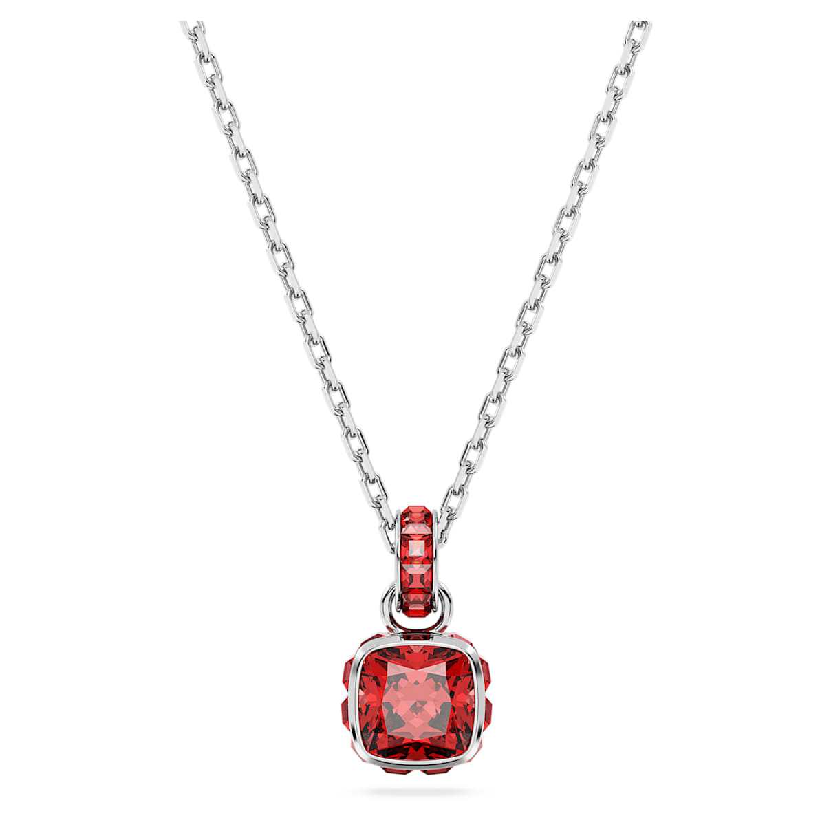 BIRTHSTONE PENDANT SQUARE CUT JULY RED RHODIUM PLATED