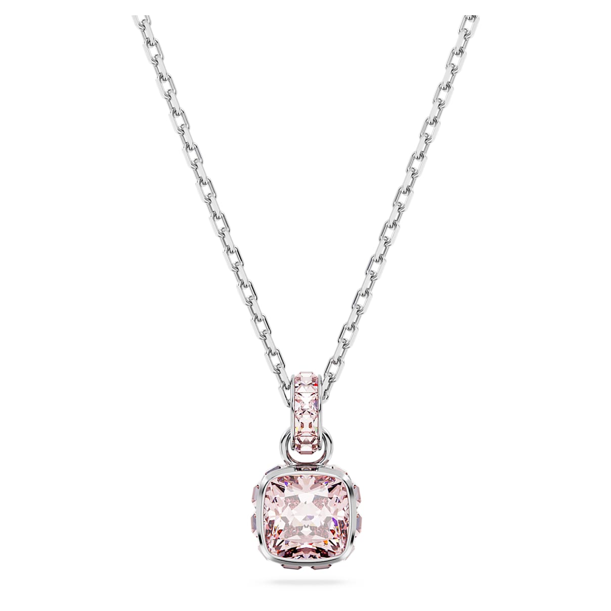BIRTHSTONE PENDANT SQUARE CUT JUNE PINK RHODIUM PLATED