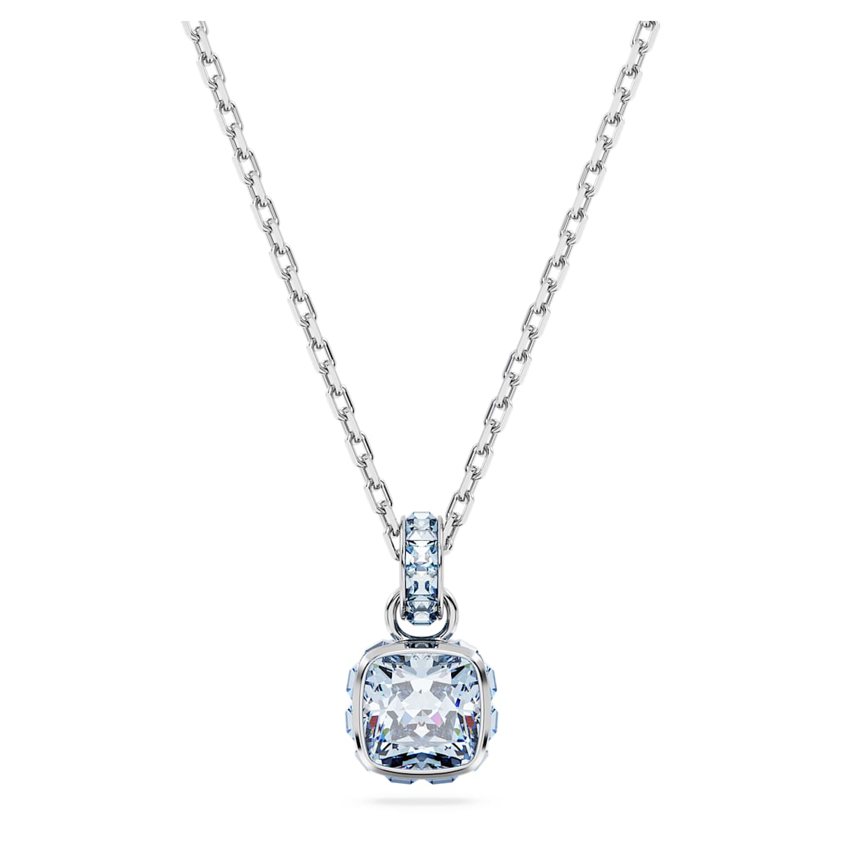 BIRTHSTONE PENDANT SQUARE CUT MARCH BLUE RHODIUM PLATED