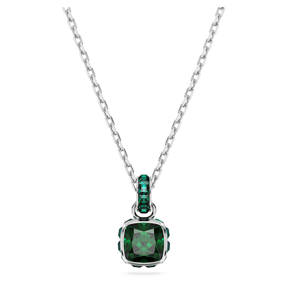 BIRTHSTONE PENDANT SQUARE CUT MAY GREEN RHODIUM PLATED