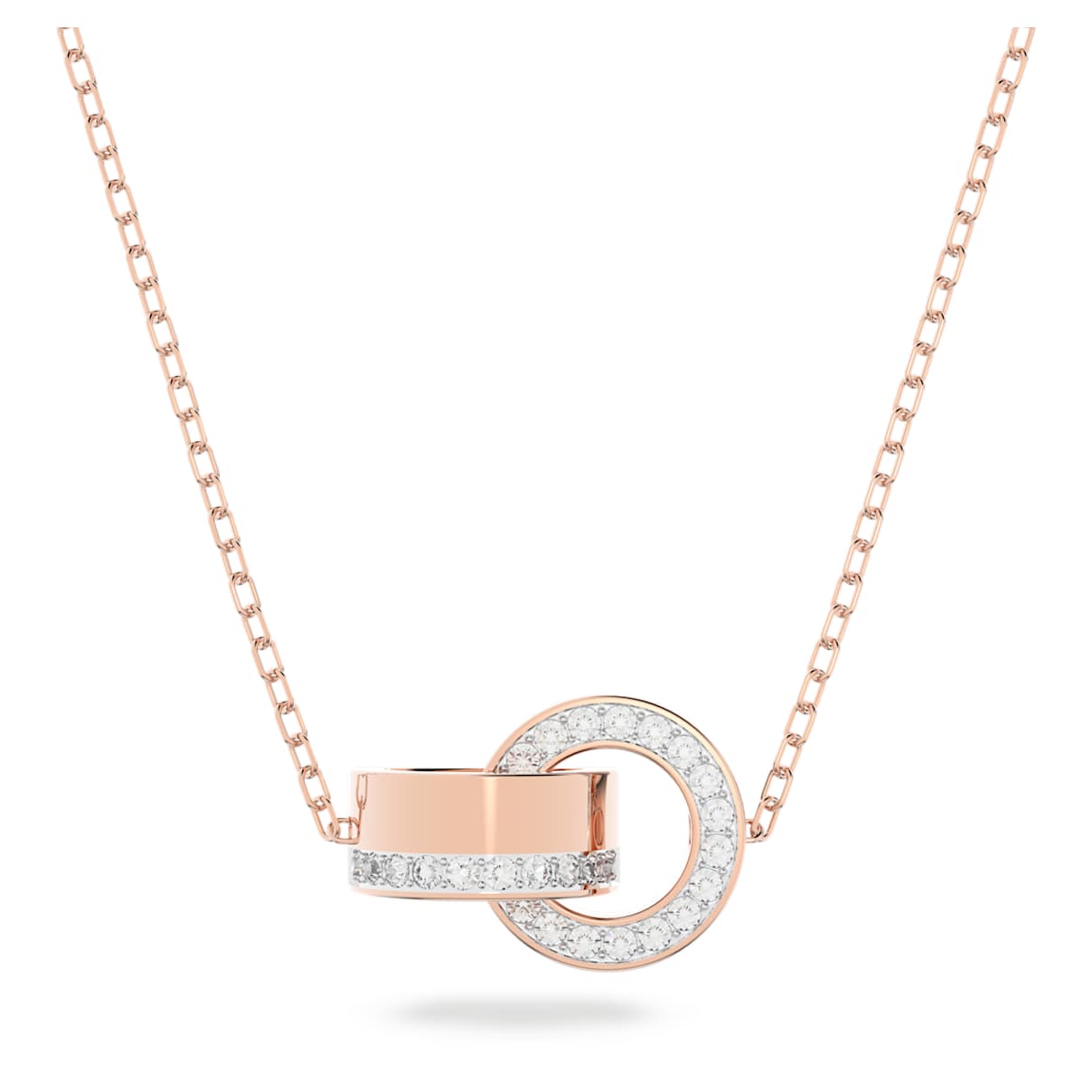 DEXTERA PENDANT INTERLOCKING LOOP WHITE ROSE GOLD TONE PLATED