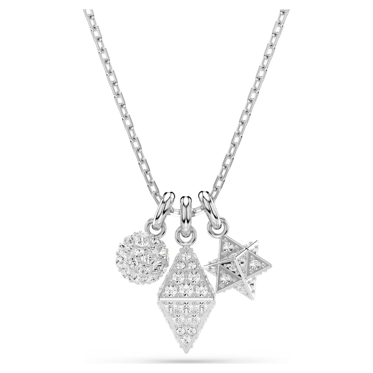 DEXTERA PENDANT ROUND CUT SPHERE AND CUBE WHITE RHODIUM PLATED
