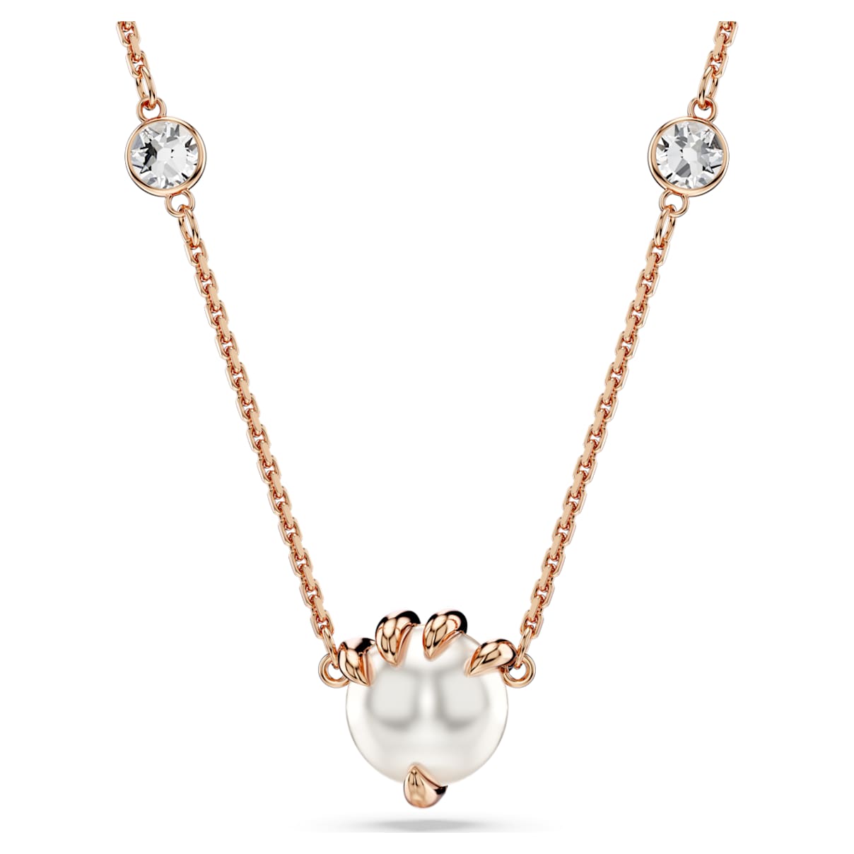 DRAGON PHOENIX PENDANT CRYSTAL PEARLS DRAGON S CLAW WHITE ROSE GOLD TONE PLATED