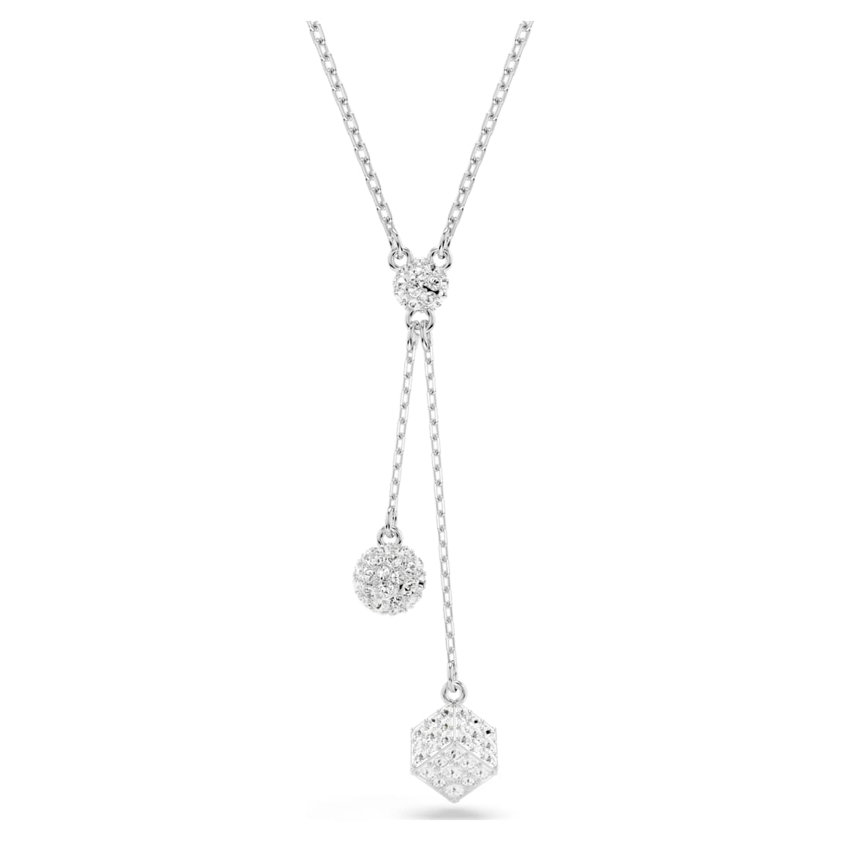 DEXTERA Y PENDANT ROUND CUT SPHERE AND CUBE WHITE RHODIUM PLATED