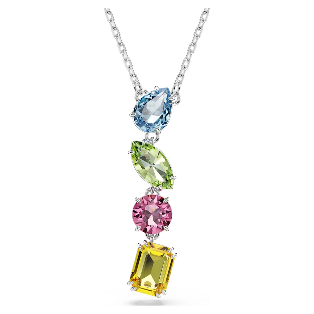 GEMA Y PENDANT MIXED CUTS MULTICOLORED RHODIUM PLATED