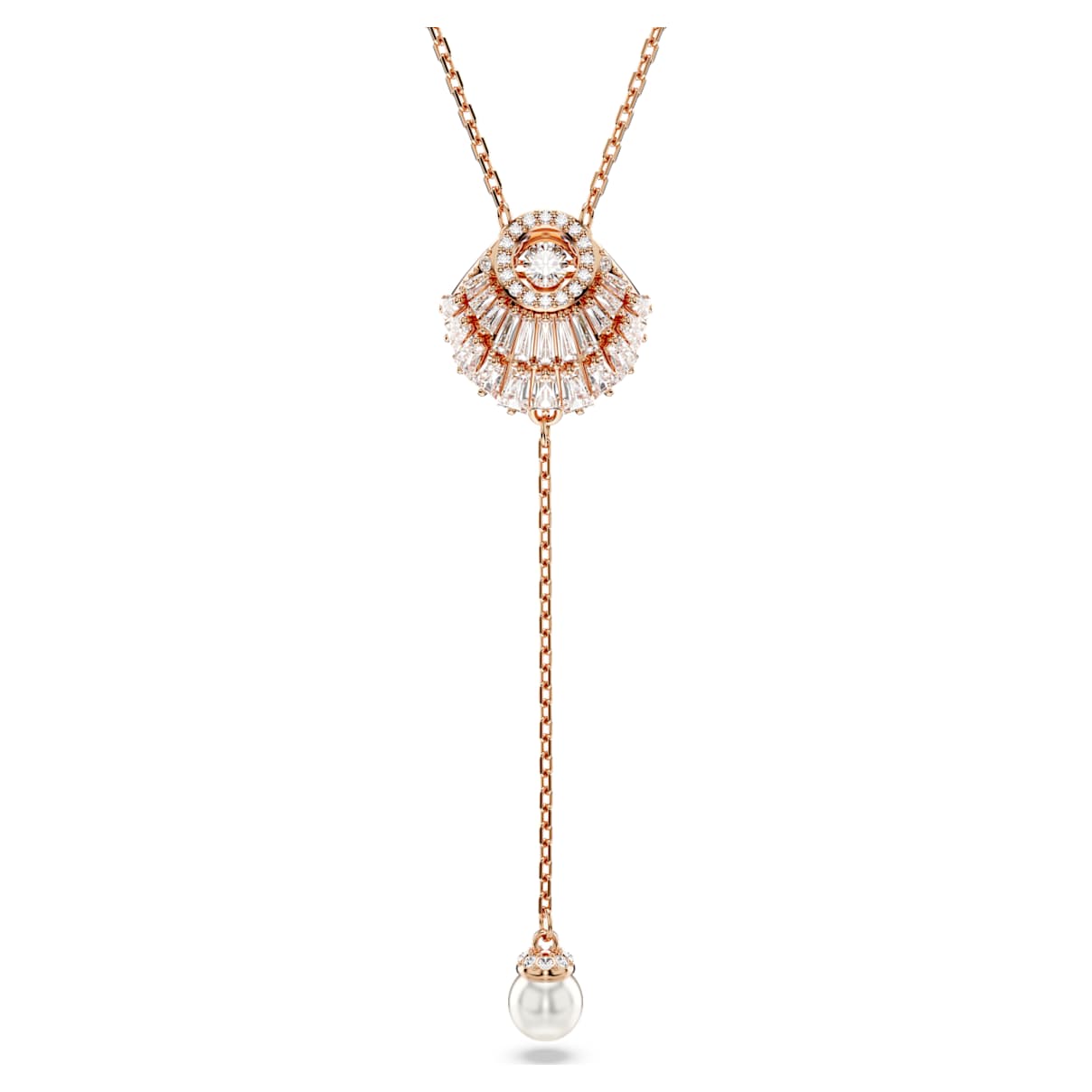 IDYLLIA Y PENDANT CRYSTAL PEARL SHELL WHITE ROSE GOLD TONE PLATED