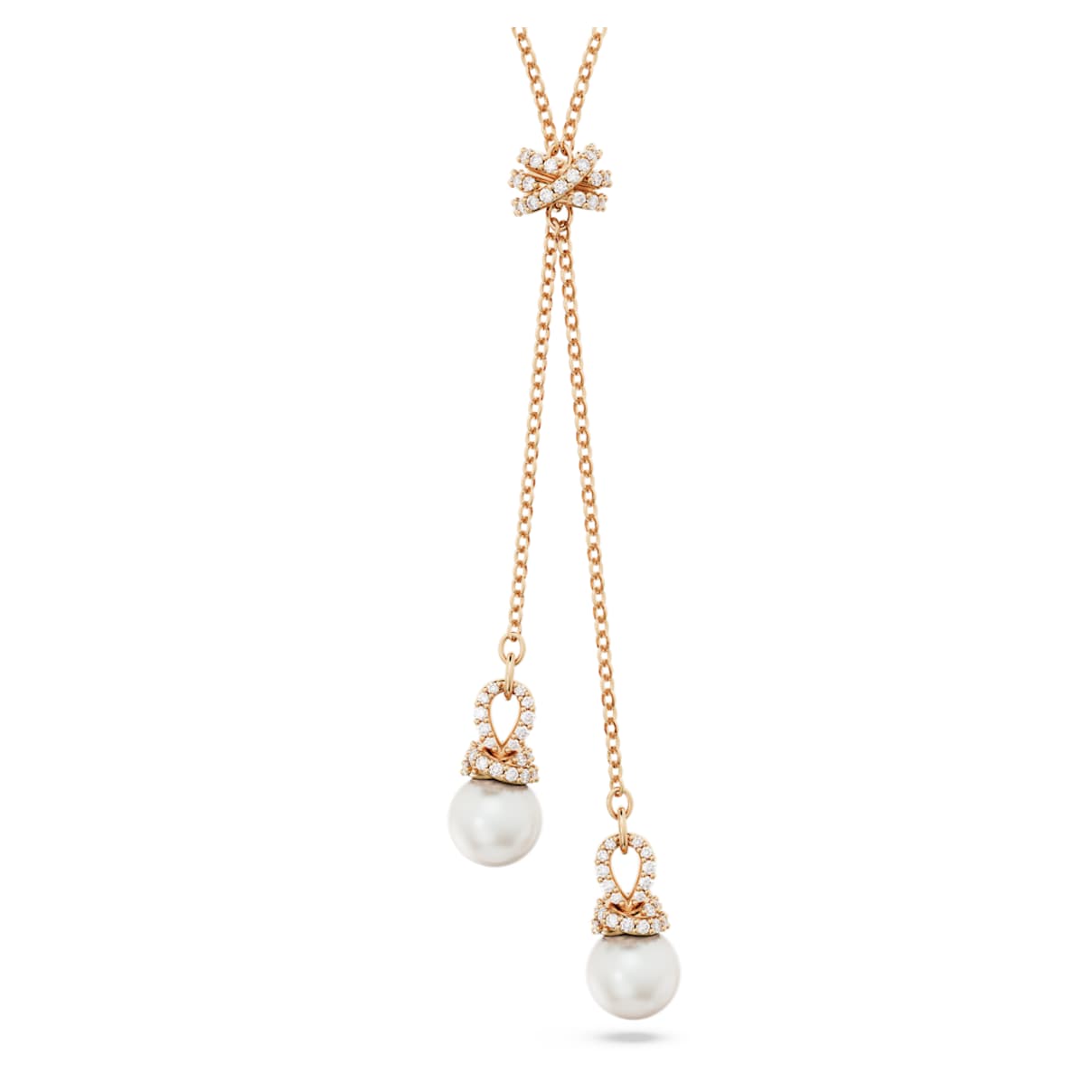ORIGINALLY Y PENDANT CRYSTAL PEARL WHITE ROSE GOLD TONE PLATED