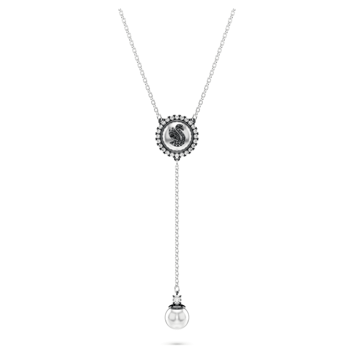 SWAN Y PENDANT CRYSTAL PEARL SWAN GRAY RHODIUM PLATED