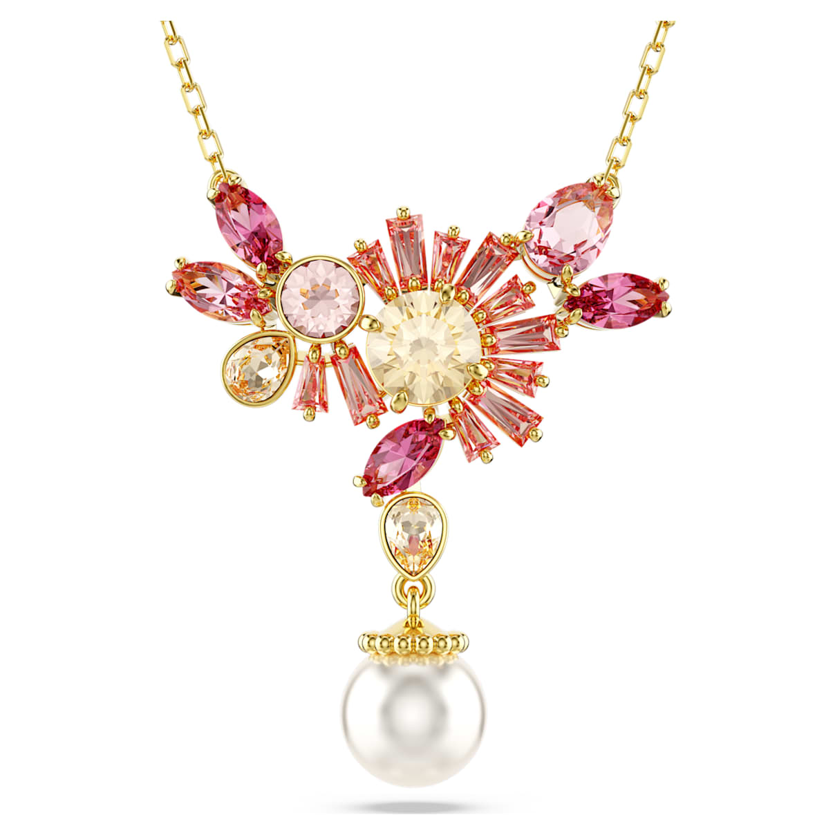 GEMA PENDANT MIXED CUTS CRYSTAL PEARL FLOWER PINK GOLD TONE PLATED