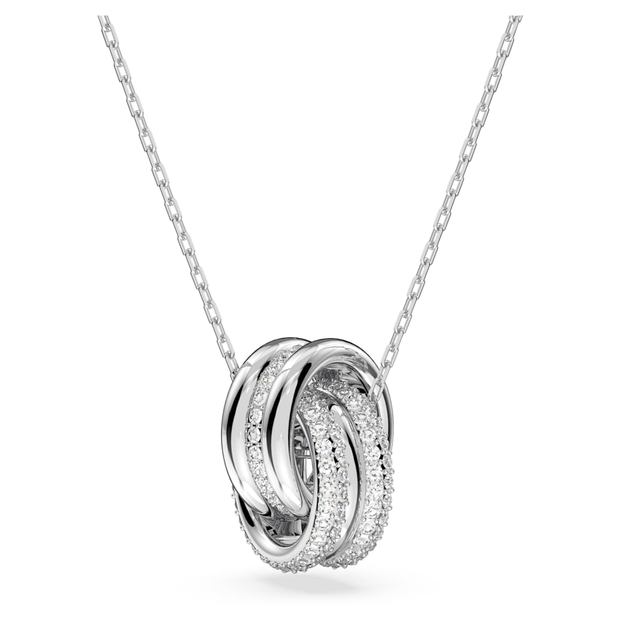 HYPERBOLA PENDANT INTERTWINED CIRCLES WHITE RHODIUM PLATED