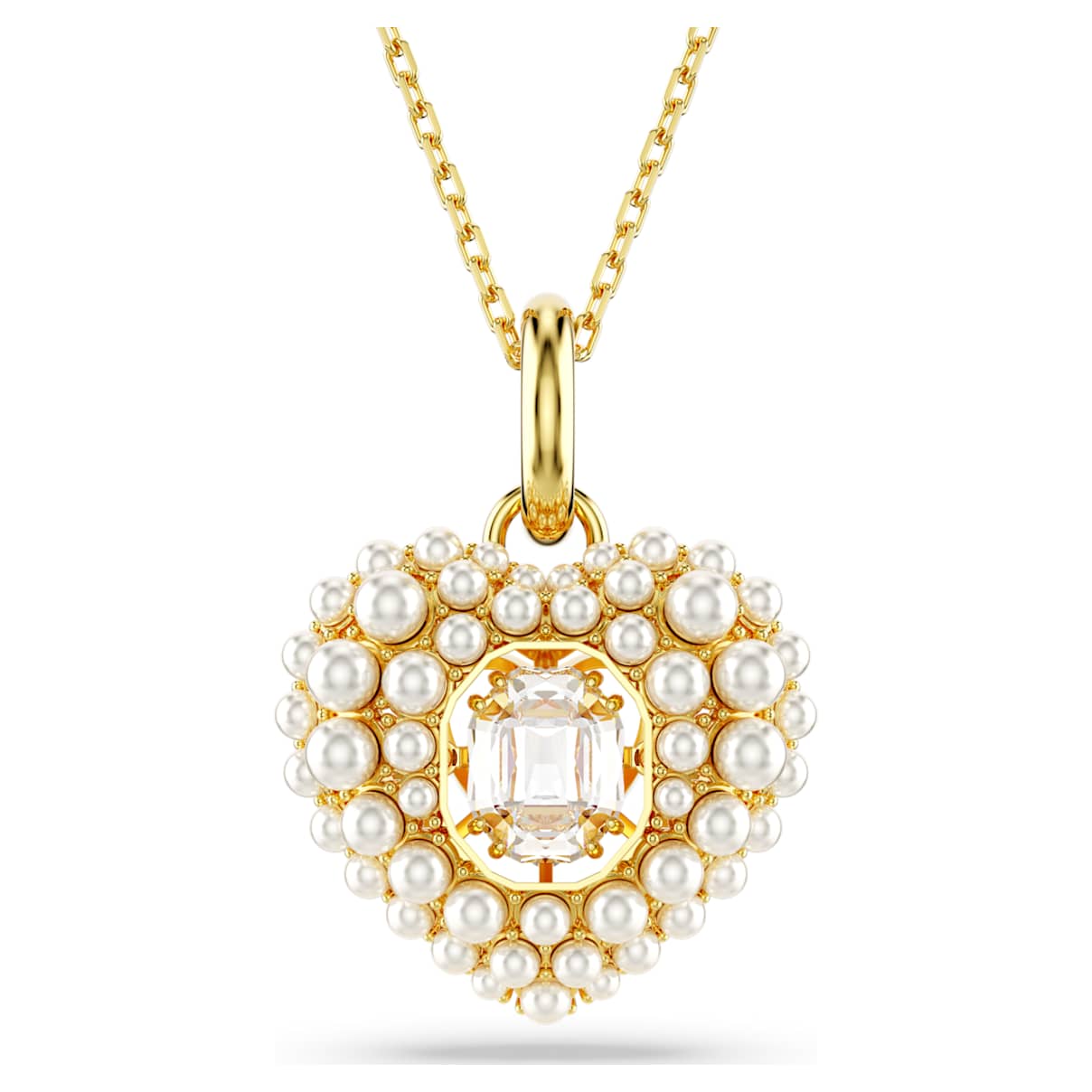HYPERBOLA PENDANT CRYSTAL PEARL HEART WHITE GOLD TONE PLATED