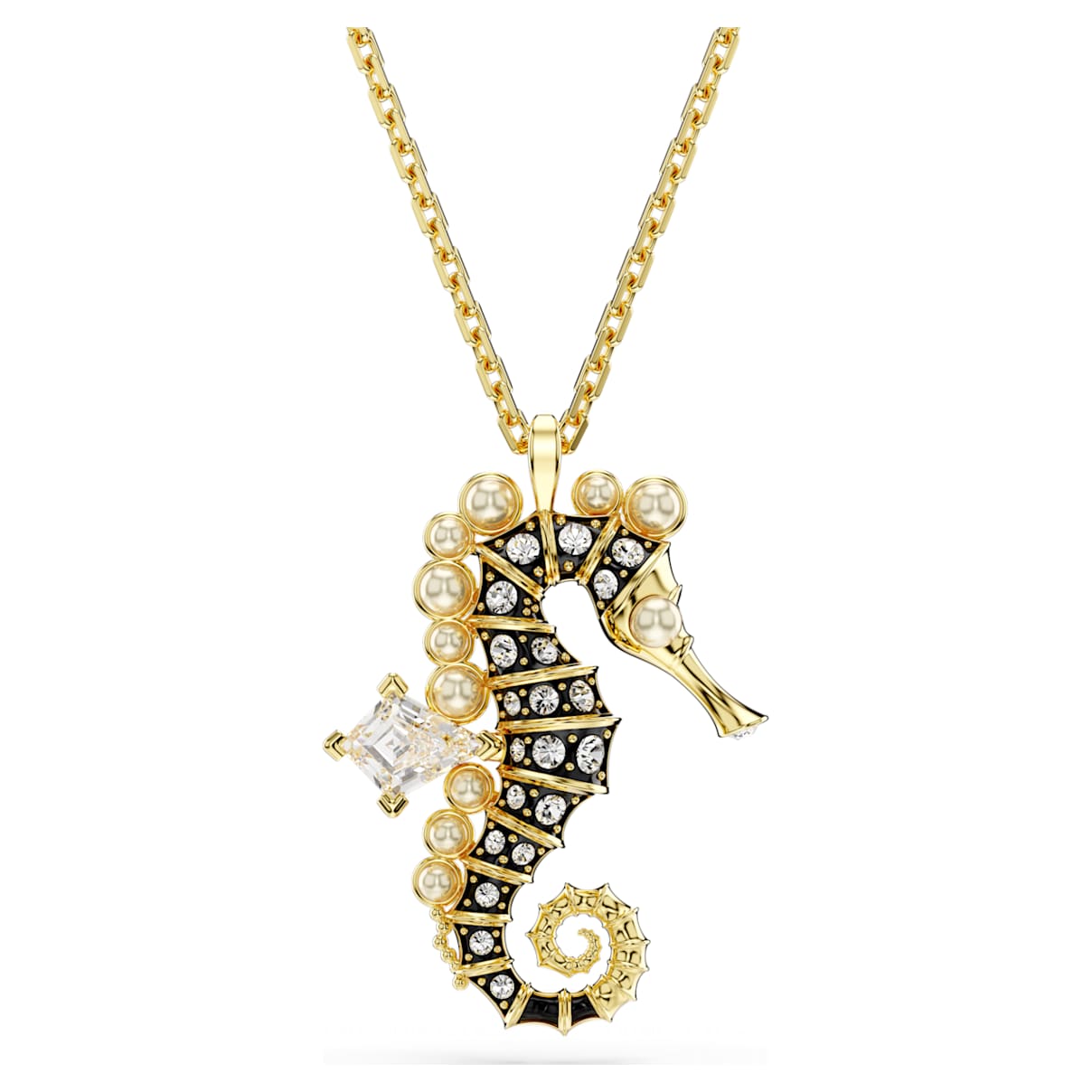 IDYLLIA PENDANT CRYSTAL PEARLS SEAHORSE WHITE GOLD TONE PLATED