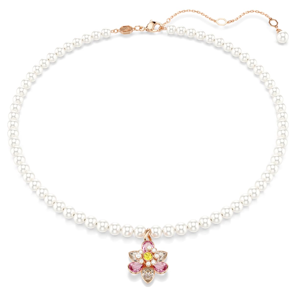 IDYLLIA PENDANT CRYSTAL PEARL MIXED CUTS FLOWER MULTICOLORED ROSE GOLD TONE PLATED